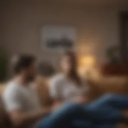A couple sitting on a couch in deep conversation