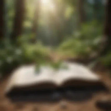 Exploration of Literature An open book surrounded by natural elements symbolizing exploration