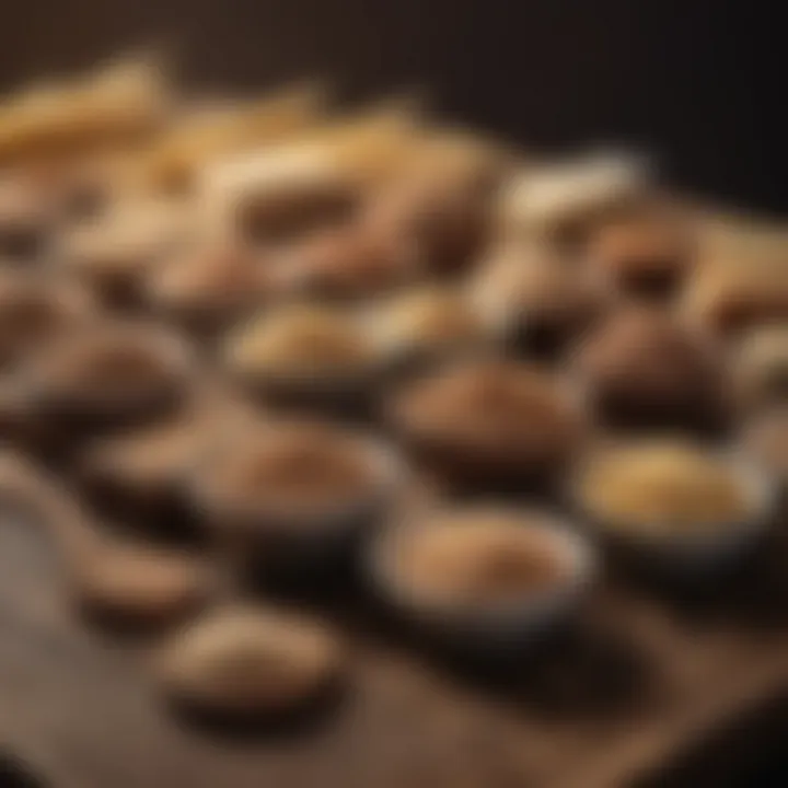 Selection of whole grains and healthy fats on a table