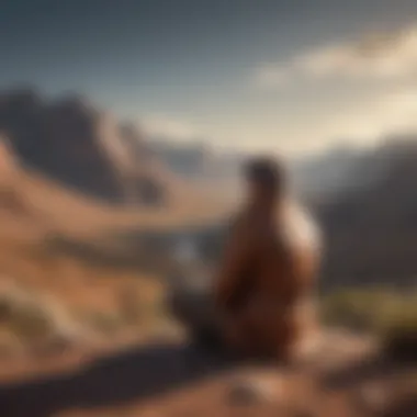 Reflecting on Masculine Journeys A solitary figure contemplating life in a vast landscape.