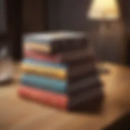 A stack of transformative self-help books on a wooden table