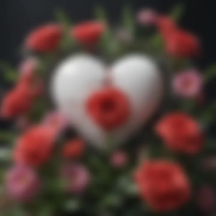 Illustration of a broken heart symbol hidden in a bouquet of flowers