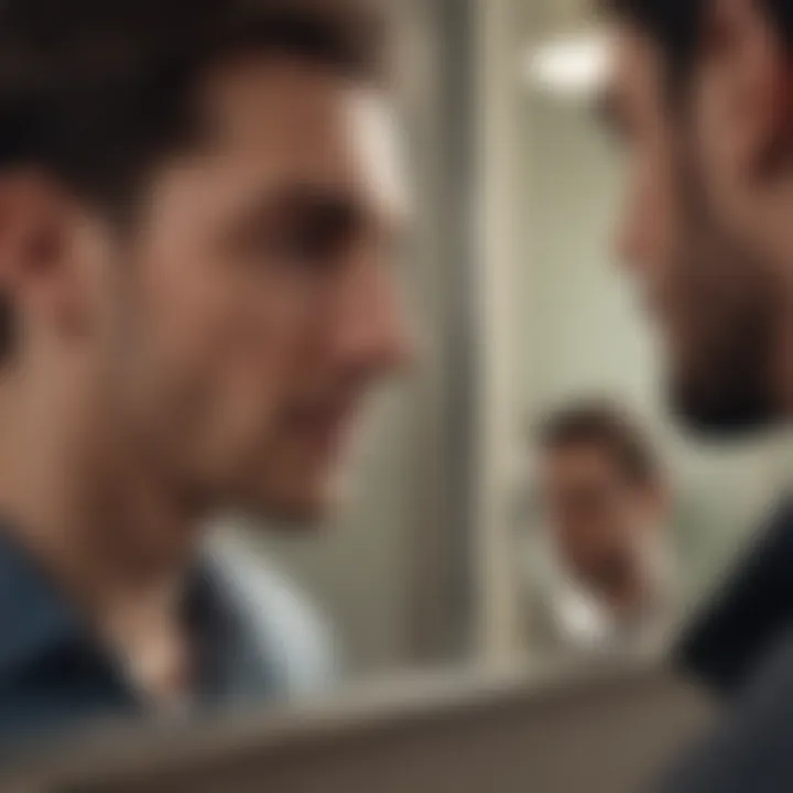 Illustration depicting a person looking at a mirror reflecting a different persona