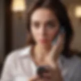 Woman with puzzled expression looking at phone