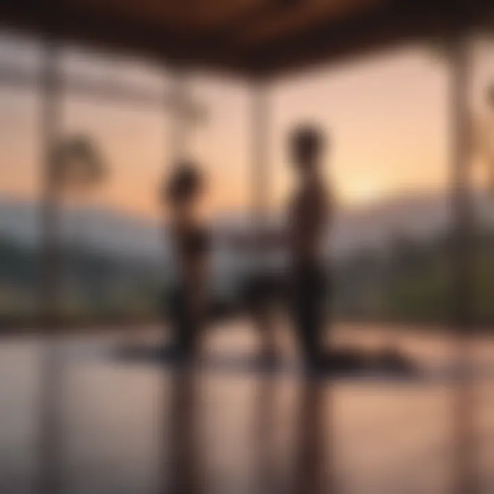 Couple practicing yoga together in a serene setting