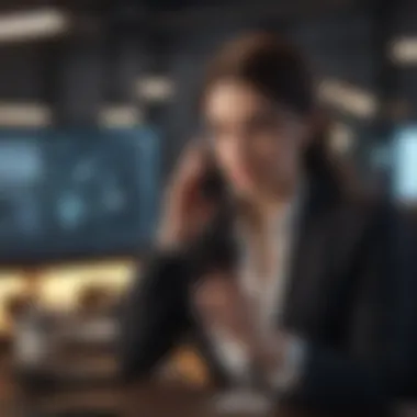 Businesswoman checking her phone sneakily during office hours