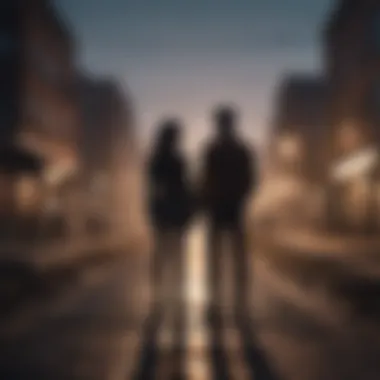 Silhouette of a couple standing at a crossroads