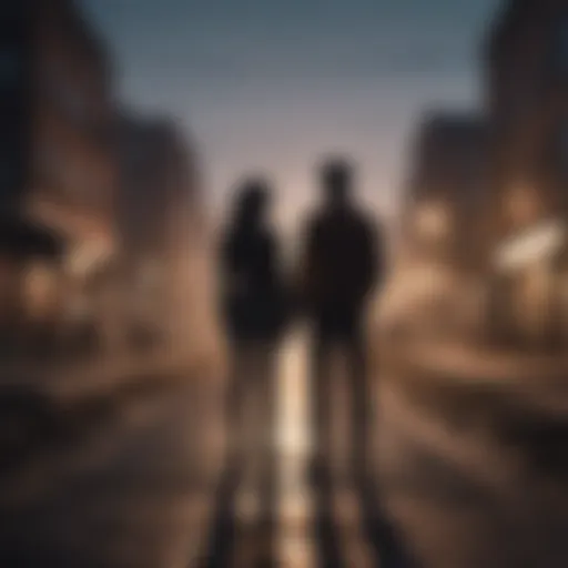 Silhouette of a couple standing at a crossroads