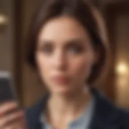 Elegant woman glancing at her phone discreetly