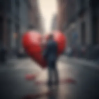 A symbolic representation of a broken heart amidst blurred communication lines.