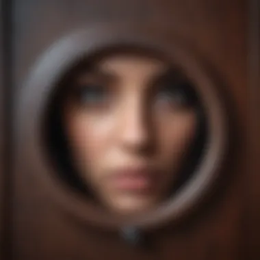 Eyes peering through a keyhole symbolizing secrecy