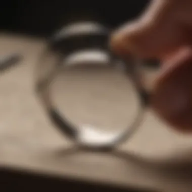 Magnifying glass focused on a wedding ring