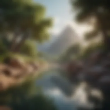 Tranquil Oasis Visualization Digital illustration of a serene landscape symbolizing peace and tranquility