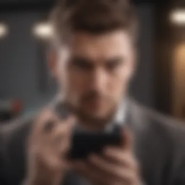 Person looking at phone with suspicion