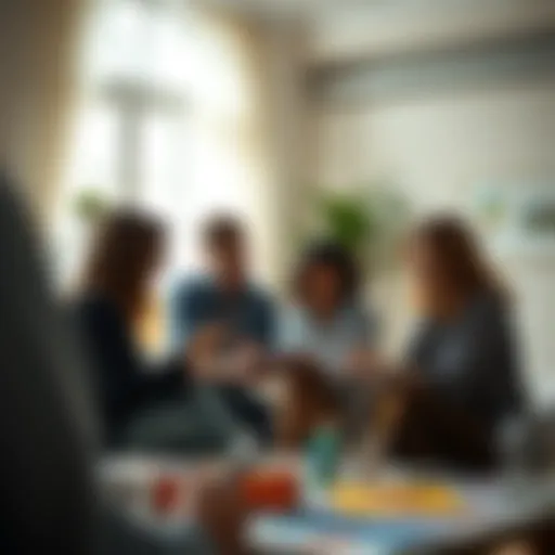 Group members participating in a collaborative art activity