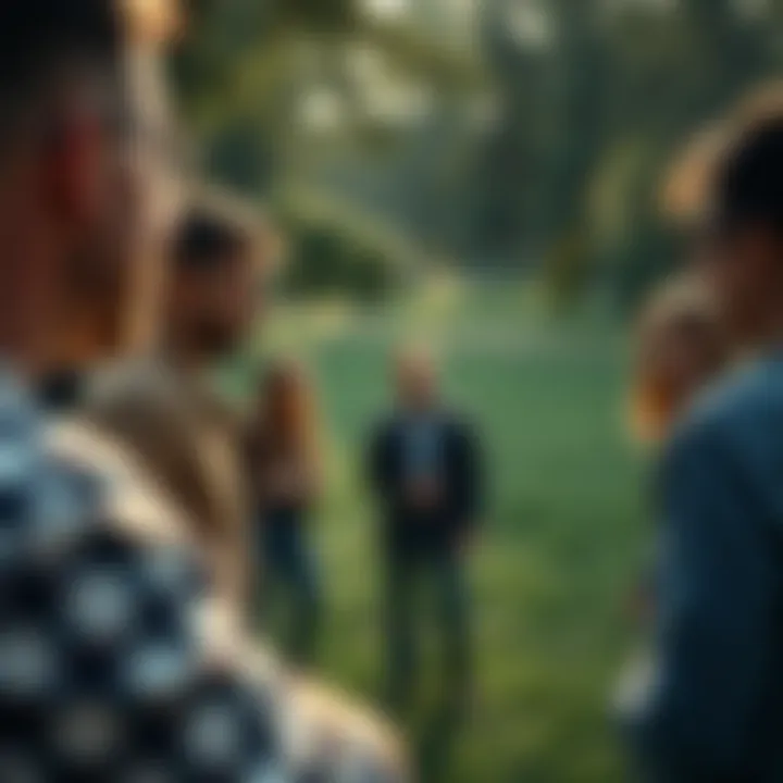 A group engaged in a team-building exercise outdoors
