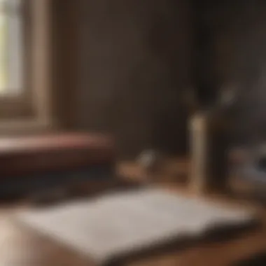 Close-up of a journal and pen on a desk