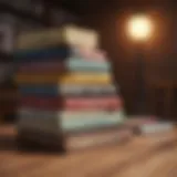 A stack of influential self-help books on a wooden table.