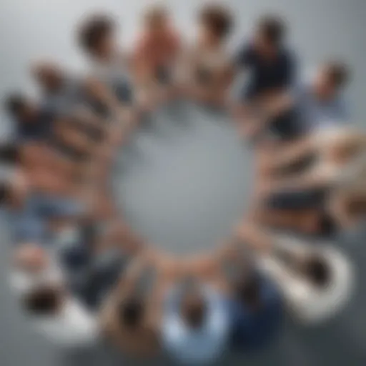 Conceptual illustration of a diverse group of individuals supporting each other in a circle