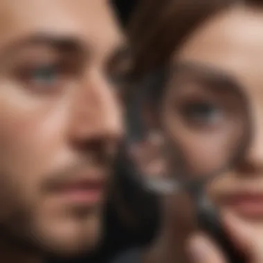 A magnifying glass focusing on a couple's photo