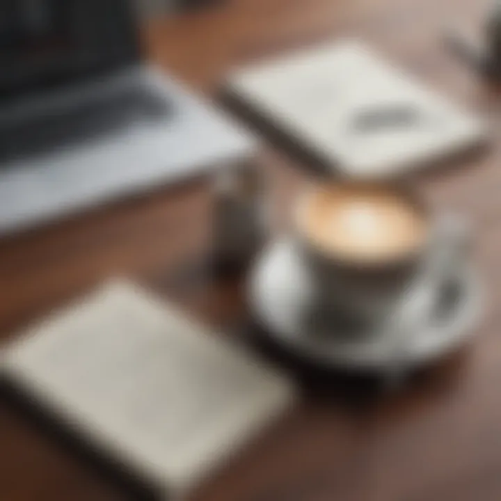 A coffee cup next to a notebook with notes from a self-help book