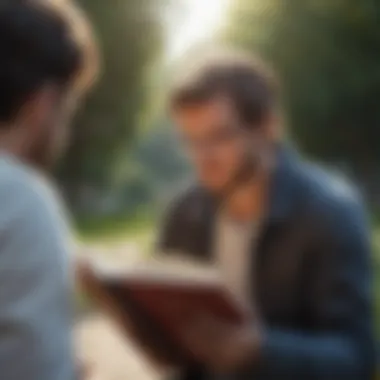 An individual reading a self-help book in a serene outdoor setting