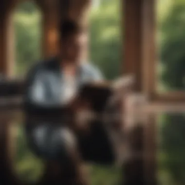 Reflections Through Reading A thoughtful man reading a book in a serene environment