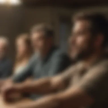 Introspective New Dad in Support Group An introspective new dad sitting with a supportive group