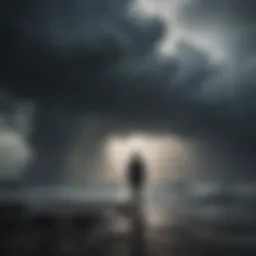 Silhouette of a person standing in the midst of a storm, symbolizing inner turmoil and seeking support