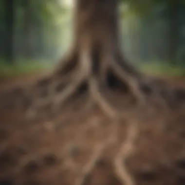 A tree with roots firmly grounded in the soil, representing resilience and growth in non-military PTSD support groups