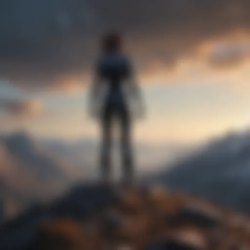 Empowering female silhouette standing on mountaintop