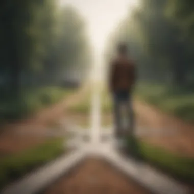 Crossroads of Growth Illustration of a person standing at a crossroads, representing decision-making in the journey of personal growth