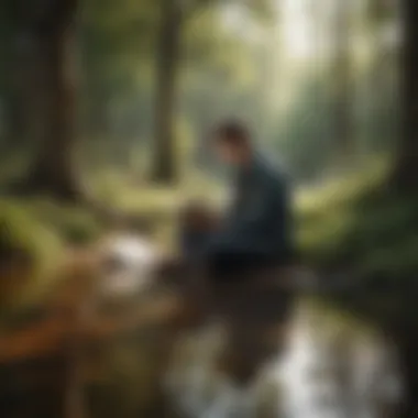 The Journey of Self-Discovery A person engrossed in reading a self-help book, surrounded by a serene environment.