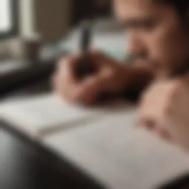 A person journaling with a pen beside an inspirational quote