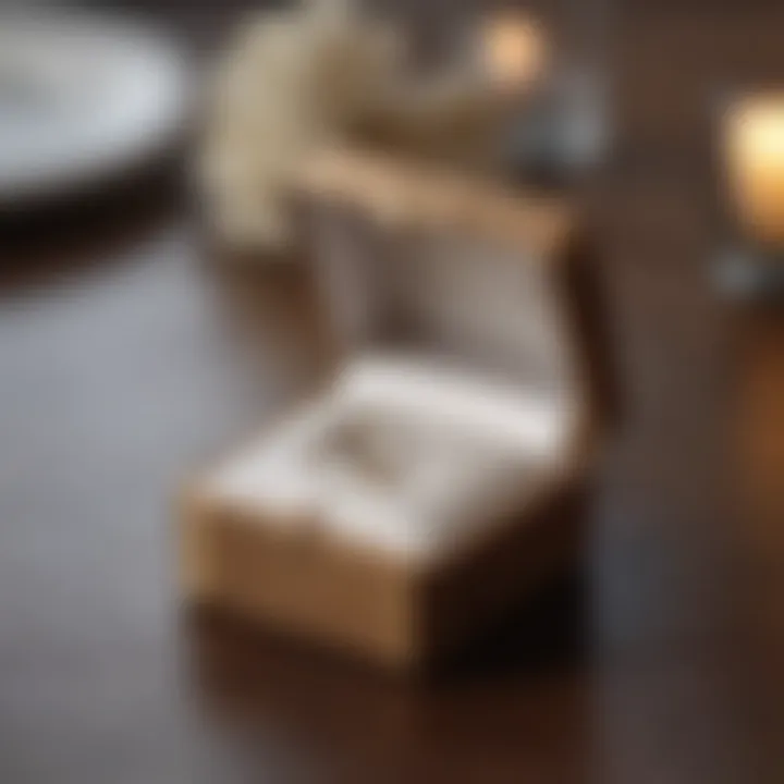 An empty wedding ring box on a table
