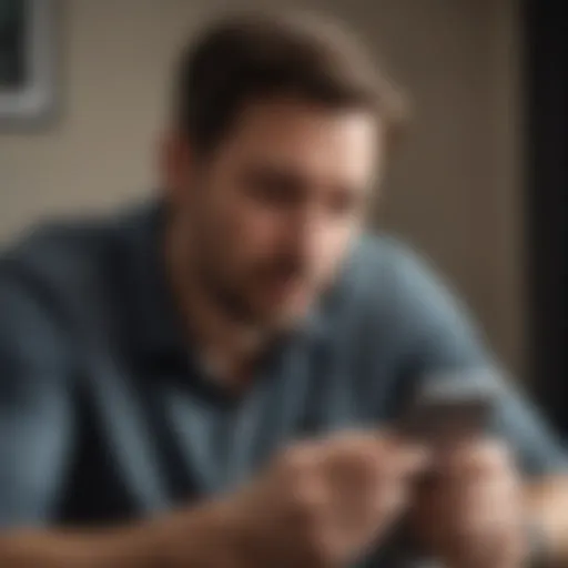 A worried husband looking at a text message