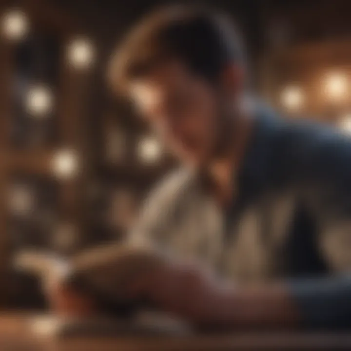 A thoughtful individual engaged in reading