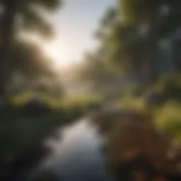 A serene landscape depicting a peaceful retreat environment