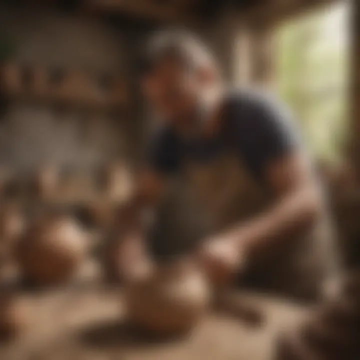 Adults participating in a pottery-making workshop