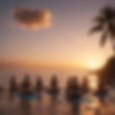 Sunset Yoga Retreat Diverse group of adults enjoying a sunset yoga session