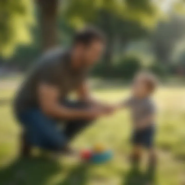 Father playing with toddler in a park