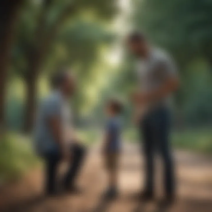 A father mentoring another father in a park