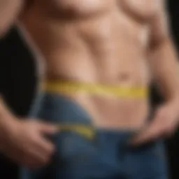 Midsection of a fit man measuring waistline with a tape measure