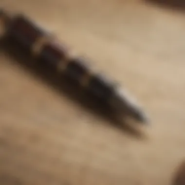 Close-up of a fountain pen resting on aged parchment paper