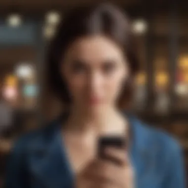 Woman looking at her phone suspiciously