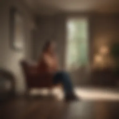 A woman looking distressed while sitting alone in a dimly lit room, reflecting on her relationship.