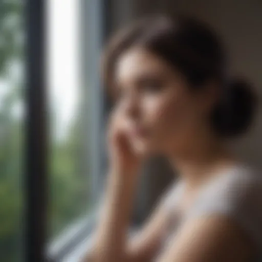 A woman looking thoughtfully out of a window, contemplating her relationship