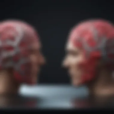 An abstract representation of emotional intelligence, featuring interconnected hearts and brains.