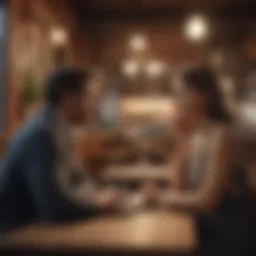 A couple engaged in deep conversation at a cozy café