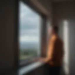 A solitary figure gazing out of a window, reflecting on isolation